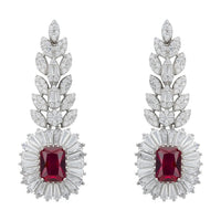 Ruby and silver drop earrings with marquise crystal leaf design