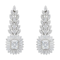 Silver gemstone drop earrings with moissanite leaf details and square crystal pendants