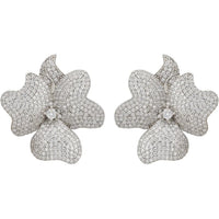 Large silver-tone flower clip-on stud earrings with sparkling textured petals