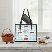 PVC Bag Clear | Personalized Blue Gingham & Cherry Stadium Tote