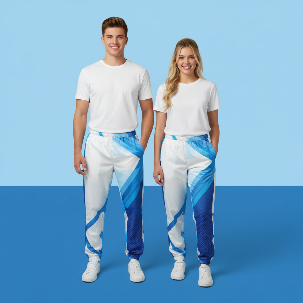 White Colour Track Pants | Unisex All-Over Print Streetwear Joggers