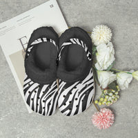 Women's Zebra Print Fluffy Clogs With Fleece Lining Ladies Shoes