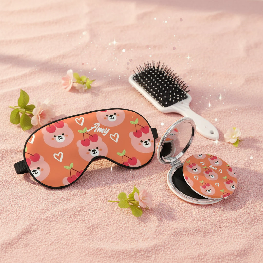 Personalized Pamper Gift Set | Teddy Bear & Cherry Print 3 Piece Kit