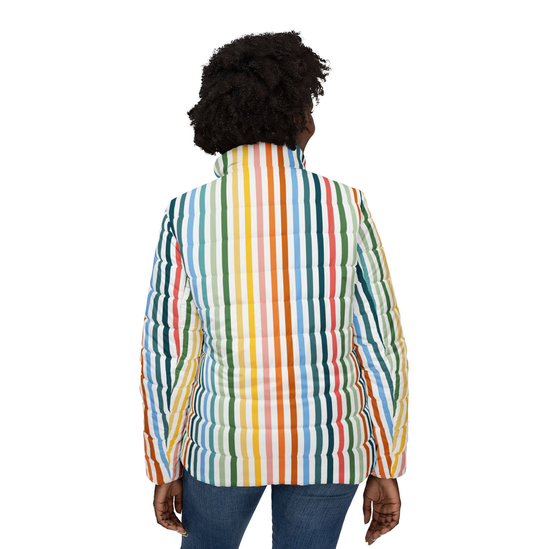 Puffer Ladies Coats | Trendy Multi Color Pinstripe Winter Coat
