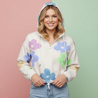 Floral Windbreaker | Women's Cropped Pullover Hooded Jacket