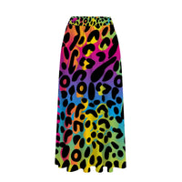 Neon Leopard Print Skirt Midi High Waist with Pockets