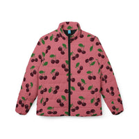 Women's Puffer Coats | Sweet Pink Cherry Print Outerwear