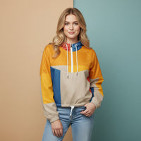 Colorblock Windbreaker Jacket | Women's Cropped Pullover Hooded Jacket