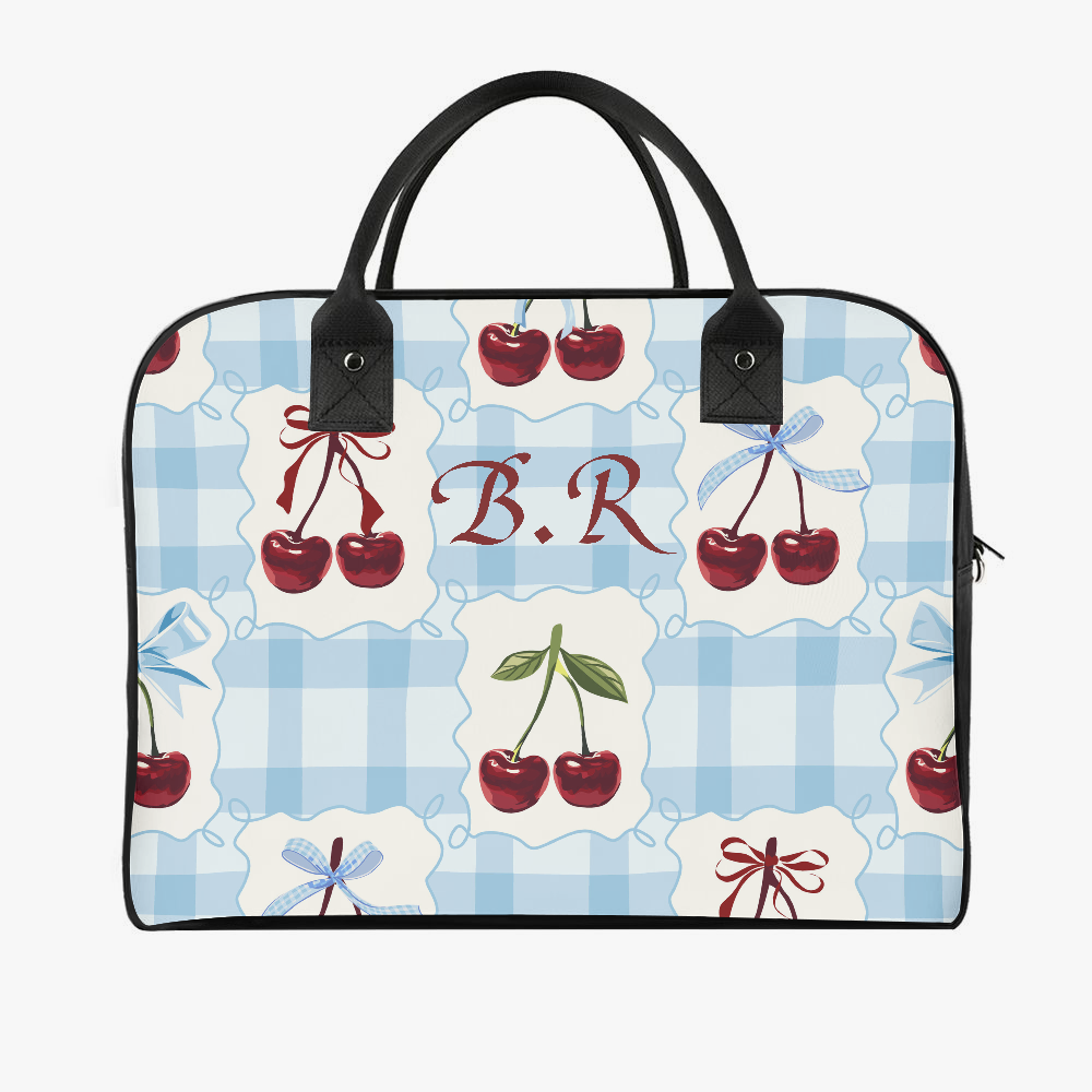 24 Hour Travel Bag | Personalized Blue Gingham & Cherry Weekender