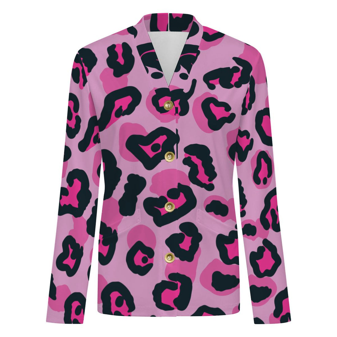 Pink Leopard Print Buttoned Cardigan