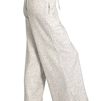 Heather grey drawstring wide-leg pants with side pockets and elastic waistband
