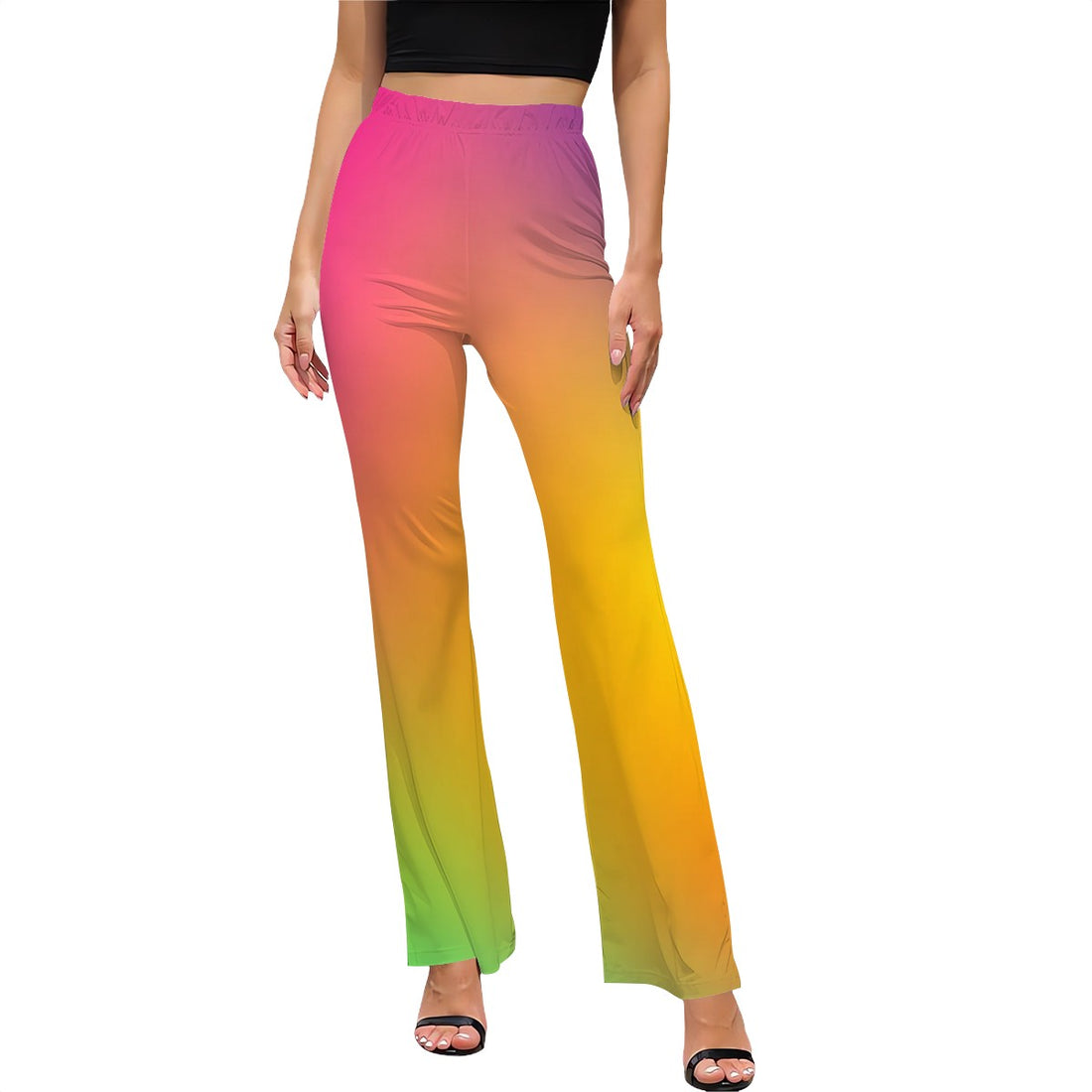 Rainbow Print High Waist Flared Pants Women’s Vibrant Multi-Colour Trousers