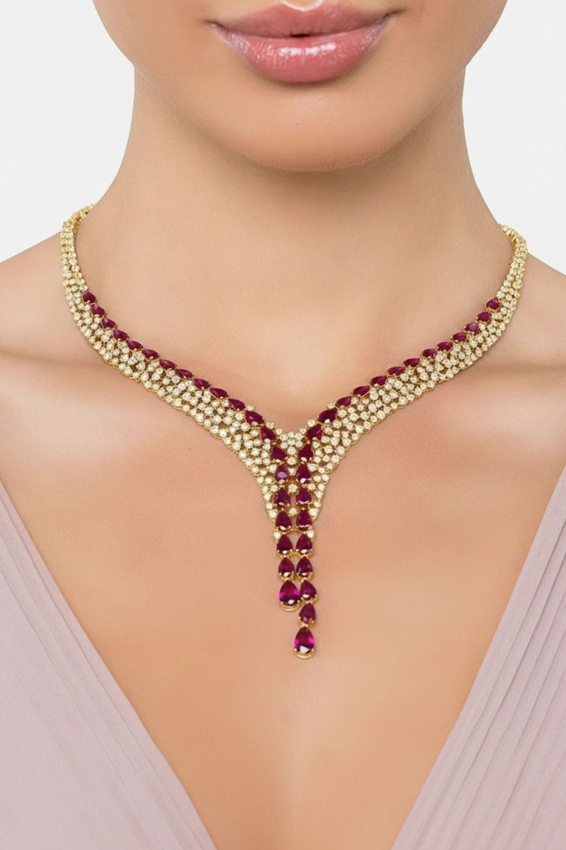 Baroness Statement Necklace Ruby Gold-1
