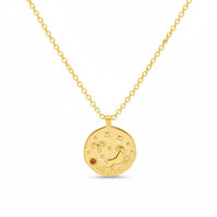 Gold zodiac birthstone talisman necklace with round Aries pendant and chain