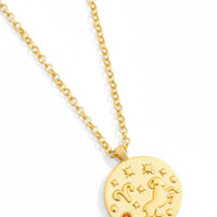 Round gold Aries pendant charm on fine gold chain