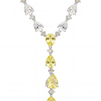 Silver statement necklace with yellow topaz teardrop stones and clear crystal links
