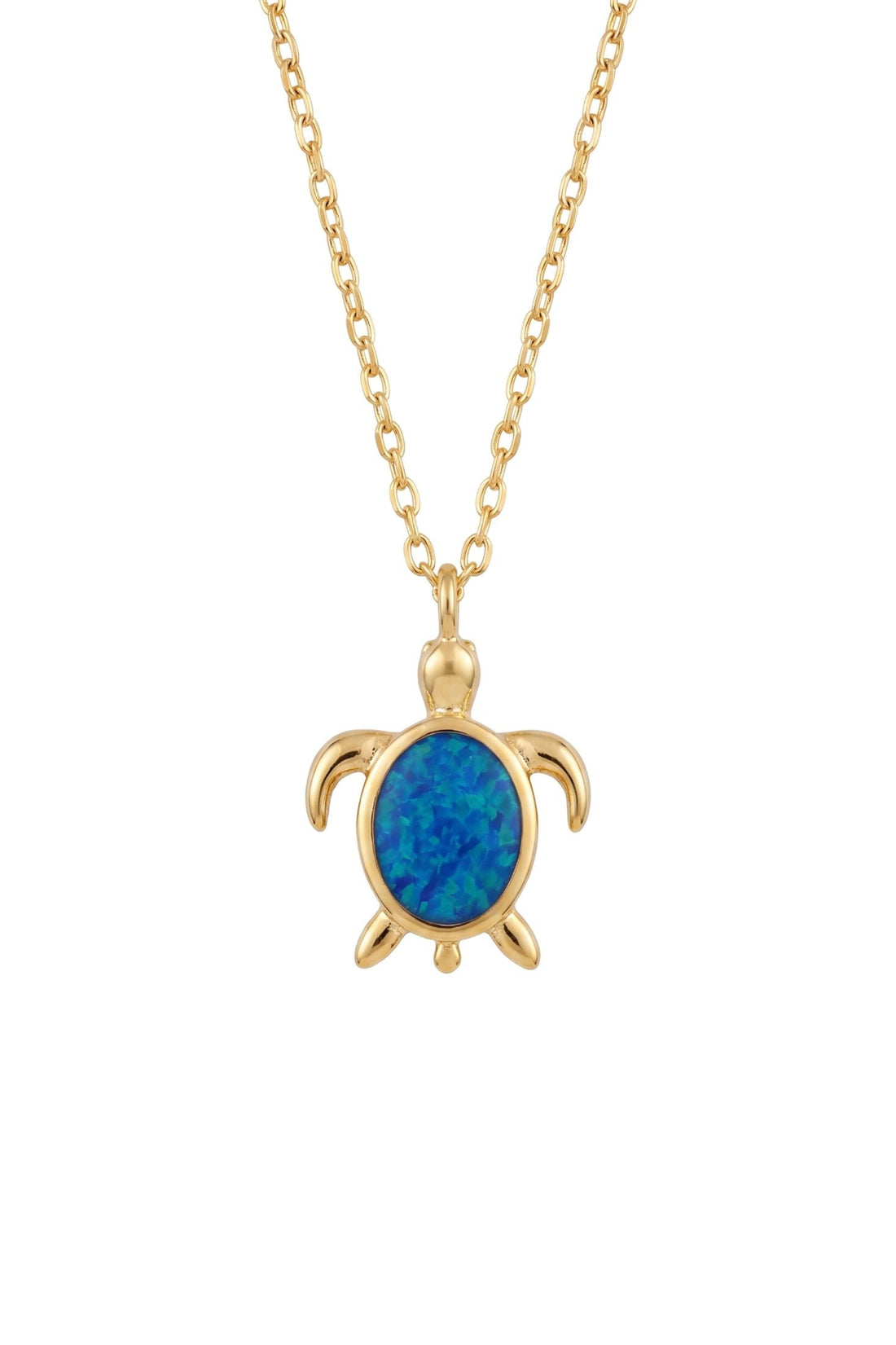 Sea Turtle Blue Opal Pendant Necklace Gold-0