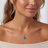 Sea Turtle Blue Opal Pendant Necklace Gold-3
