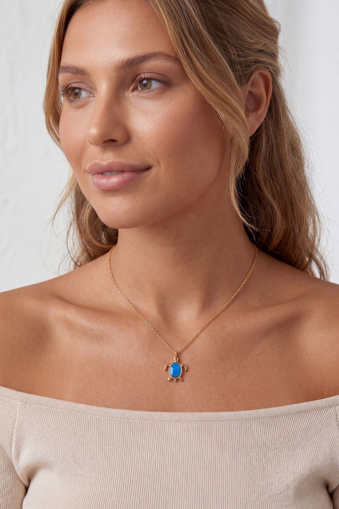 Sea Turtle Blue Opal Pendant Necklace Gold-1