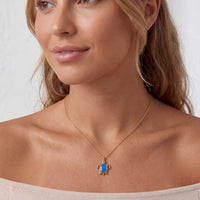 Sea Turtle Blue Opal Pendant Necklace Gold-1