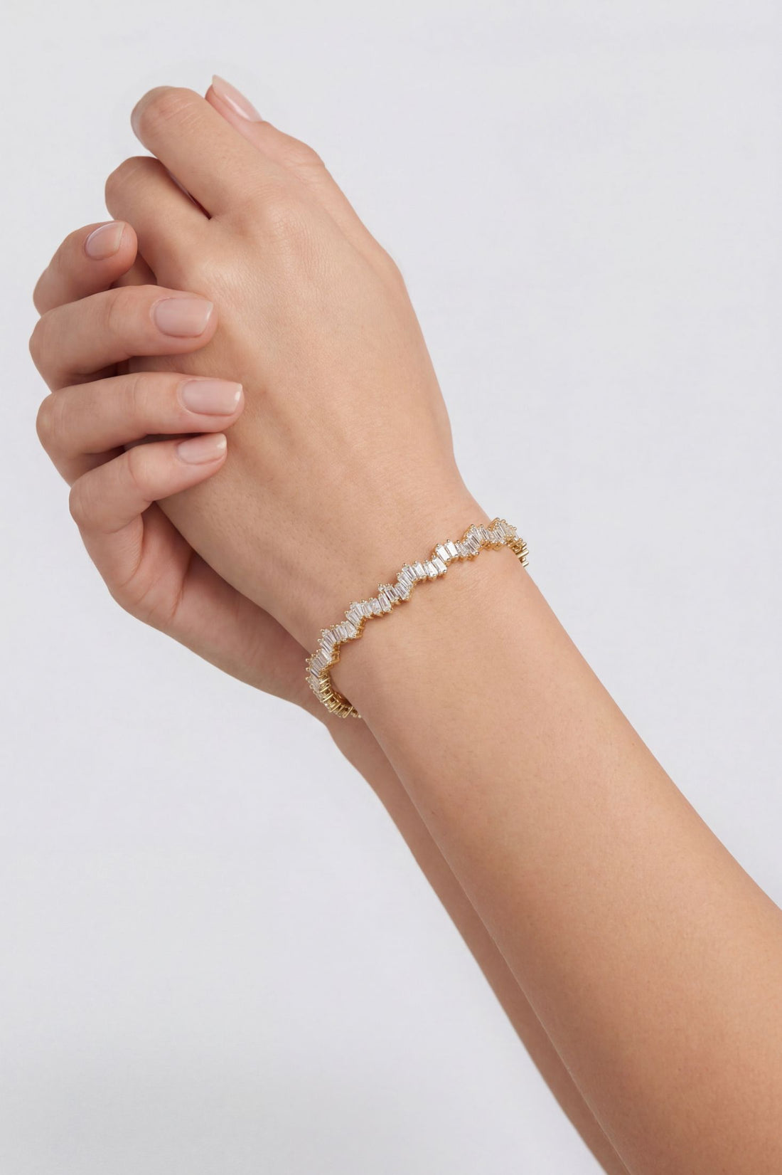 Baguette Ice Cuff Bangle Gold White-1