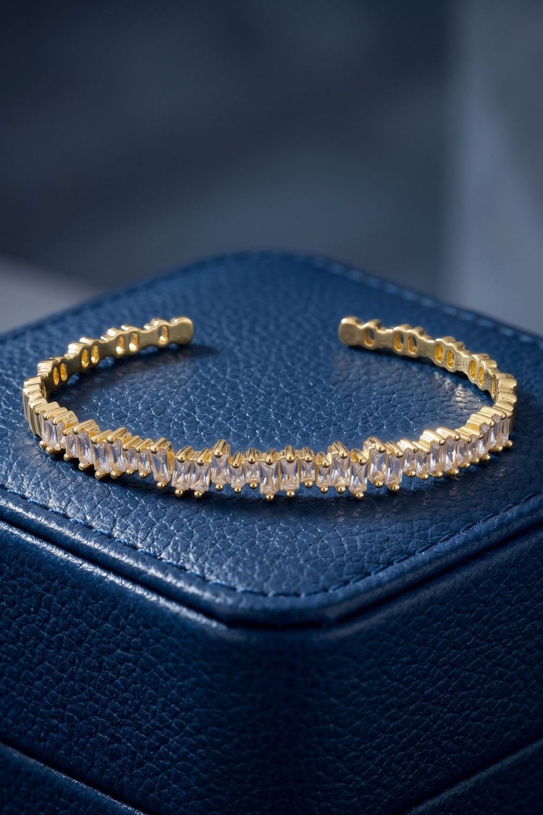 Baguette Ice Cuff Bangle Gold White-2