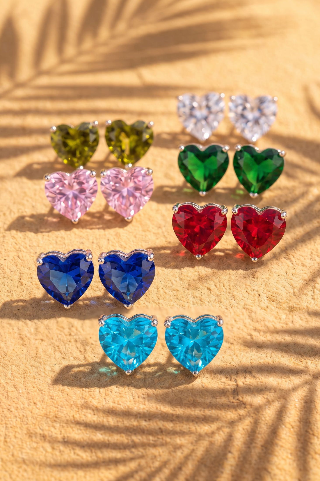 Heart-shaped gemstone stud earrings in mixed colors, pair style