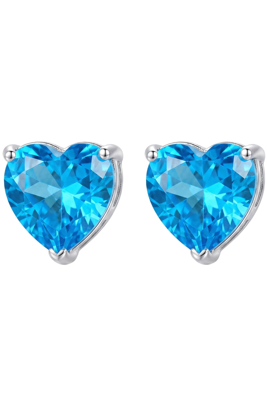 Silver heart blue topaz stud earrings with bezel setting and butterfly backs