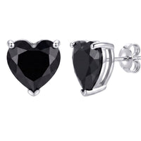 Heart stud earrings with black faceted stone, back with butterfly clasp