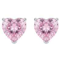 Heart-shaped pink gemstone stud earrings with silver-tone prongs