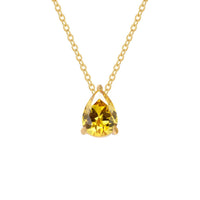 Gold teardrop necklace with yellow citrine pendant on a fine chain