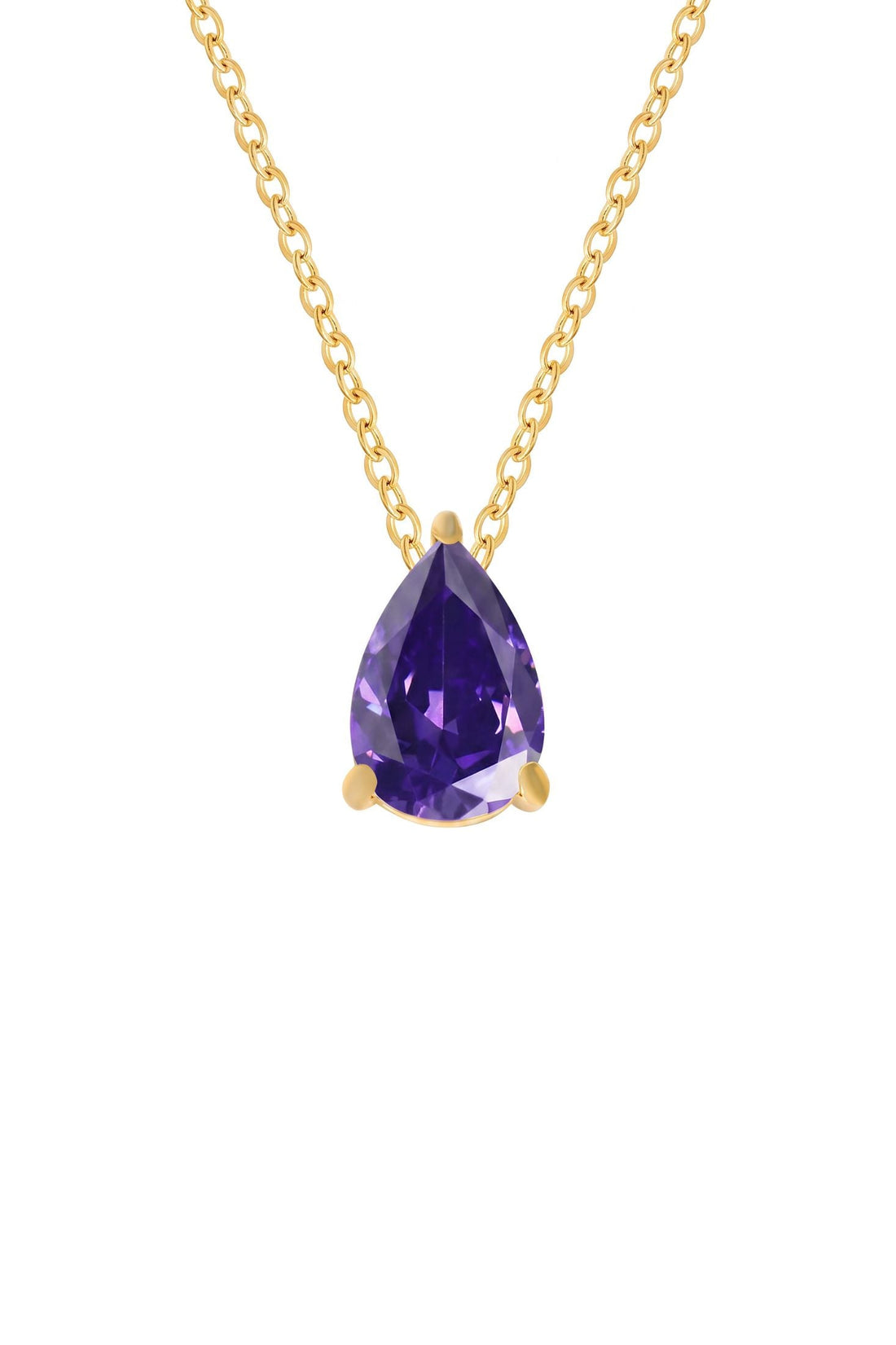 Gold chain teardrop amethyst pendant necklace with purple gemstone drop
