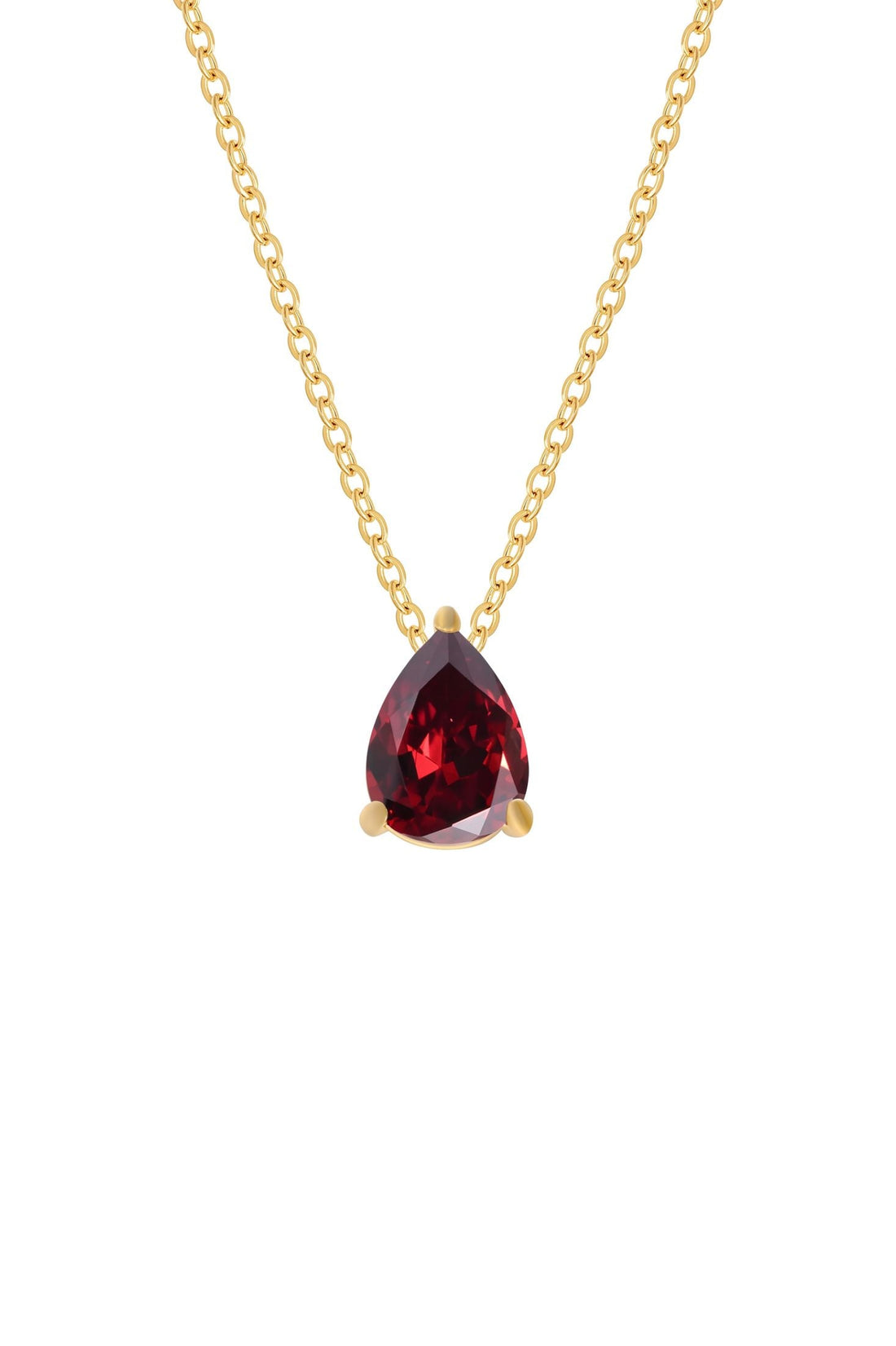 Gold teardrop ruby pendant necklace with fine chain