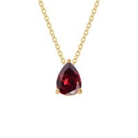 Gold teardrop ruby pendant necklace with fine chain