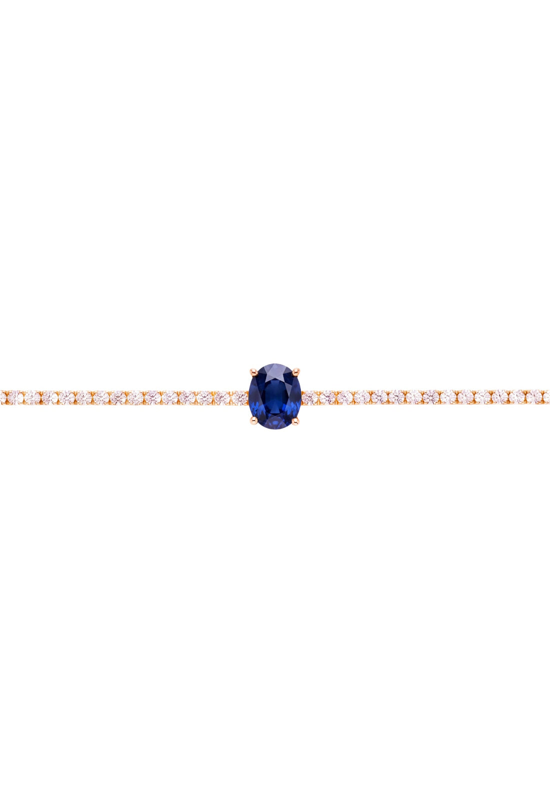 Garbo oval sapphire tennis bracelet in gold with a central blue gemstone