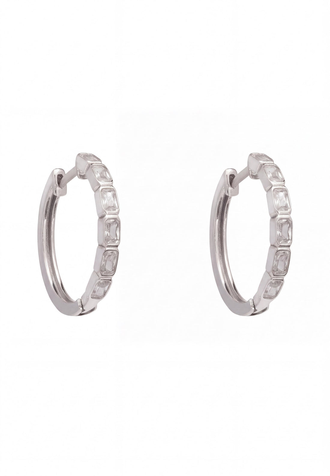 Classic Baguette Hoop Earrings Silver-0
