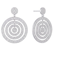 Silver concentric circle drop earrings with pavé stones