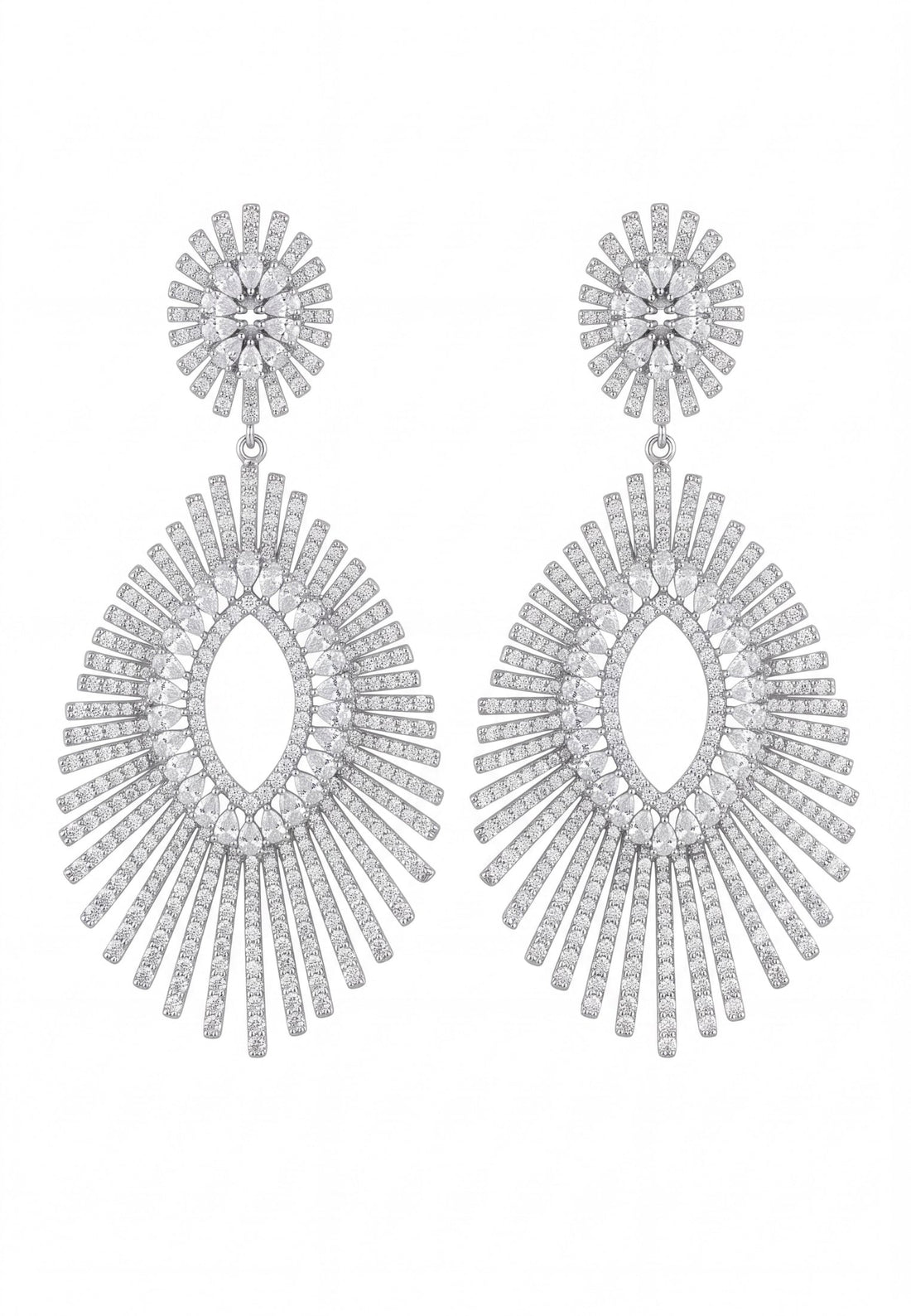 Geometria Sunburst Statement Drop Earrings Silver-0