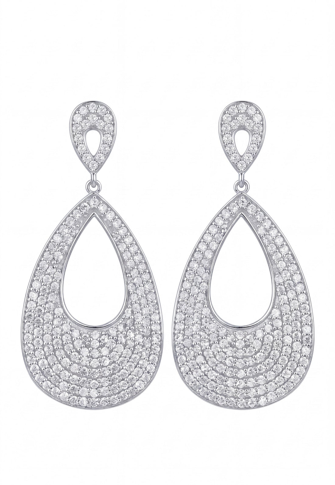 Silver teardrop earrings with pavé crystal detailing