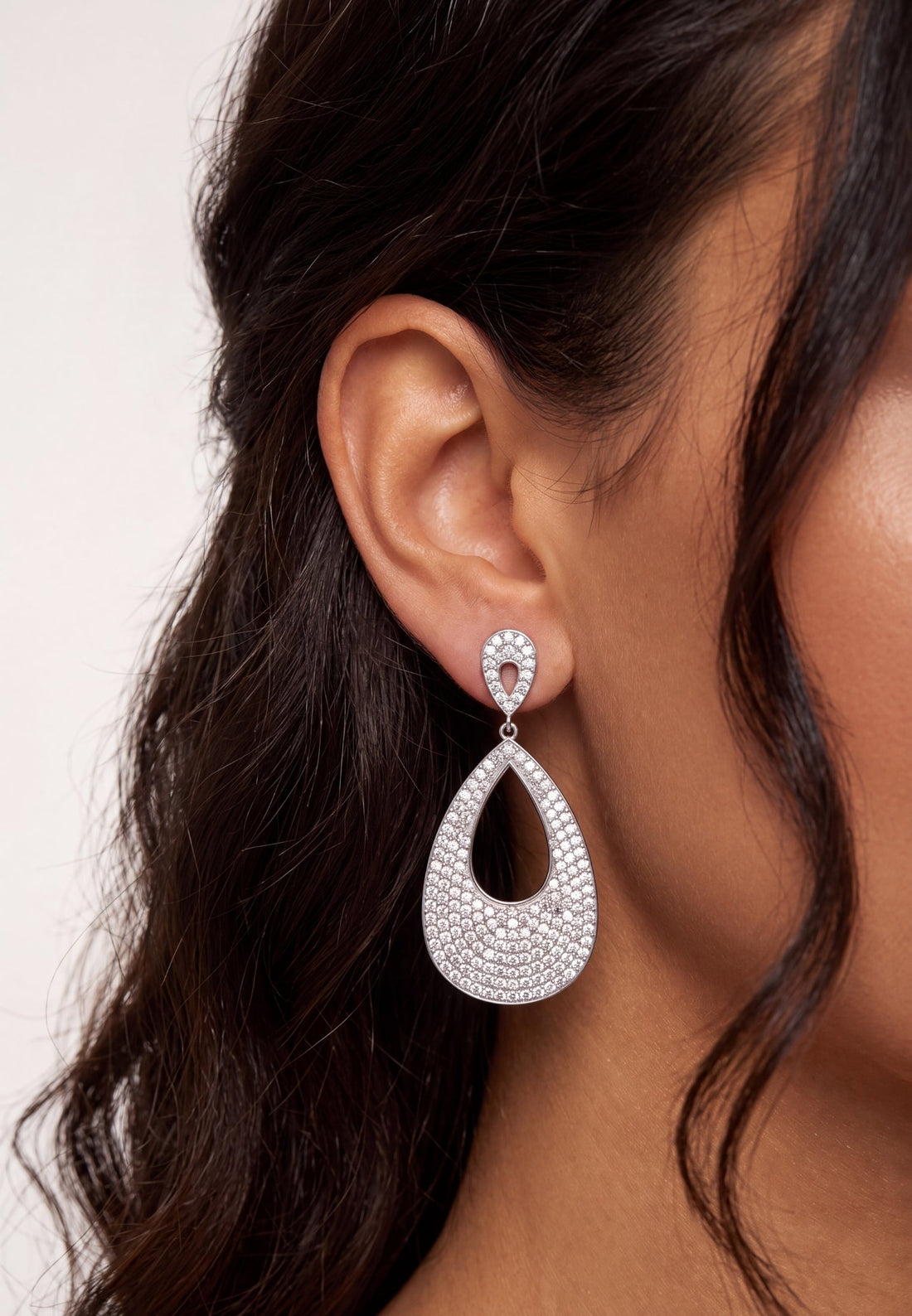 Silver teardrop earrings with pavé detail