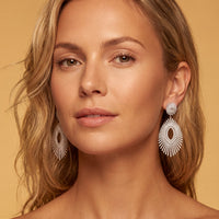 Geometria Sunburst Statement Drop Earrings Silver-1