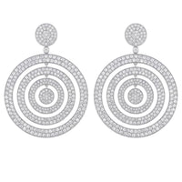Silver statement drop earrings with concentric crystal circles