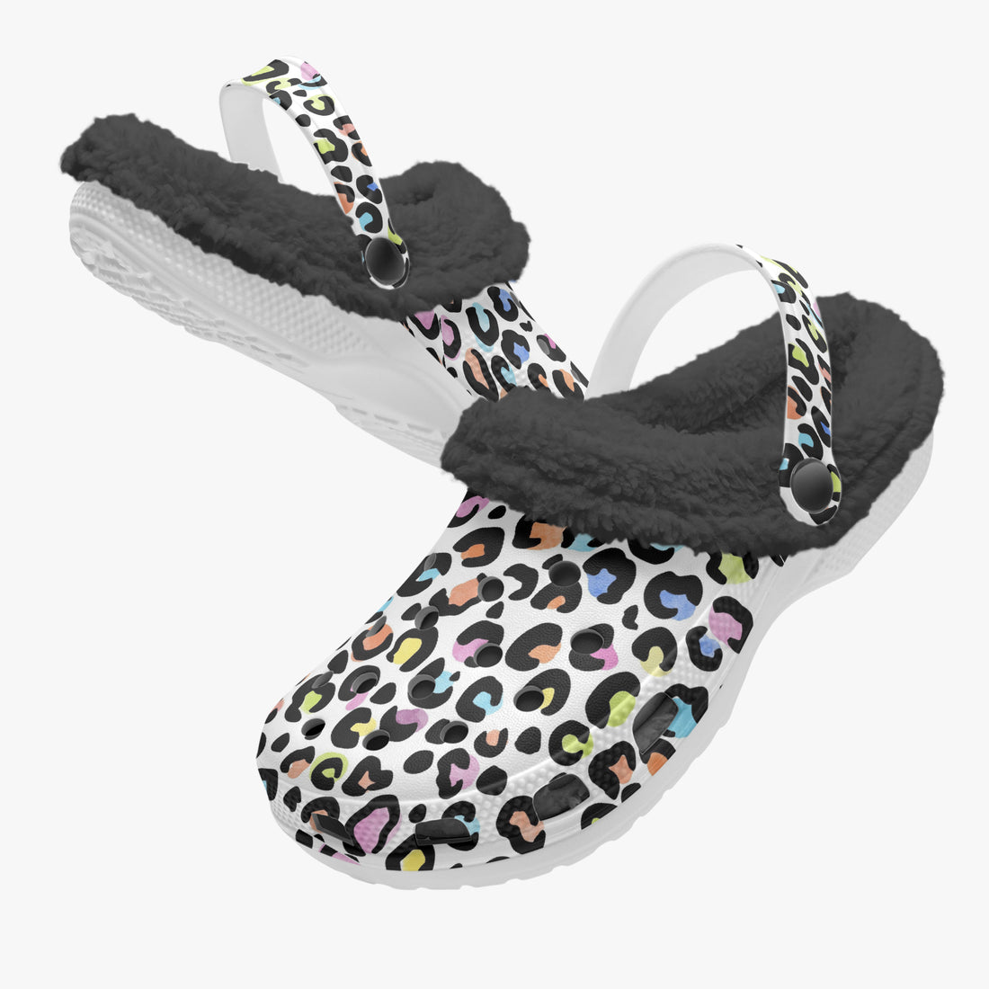 Multi Color Leopard Print White Base Lined Clogs