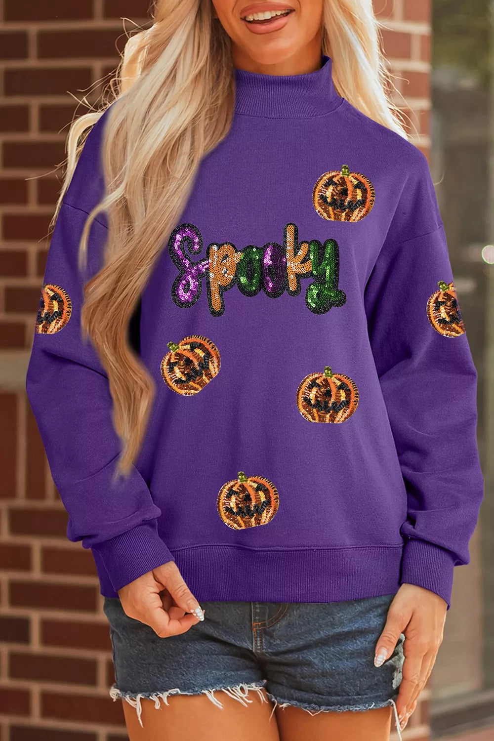 Violet sequin Halloween sweatshirt with &