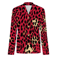 Red Leopard Print Buttoned Cardigan