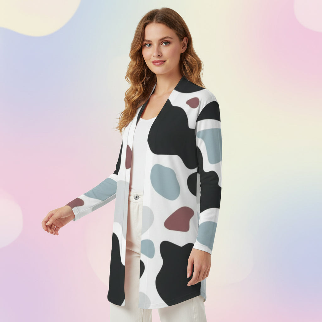Cow Print Cardigan | Multicolor Color Block Animal Pattern Sweater