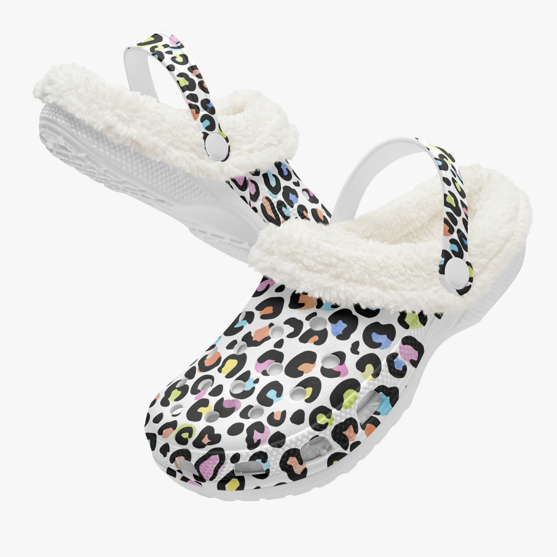 Multi Color Leopard Print White Base Lined Clogs