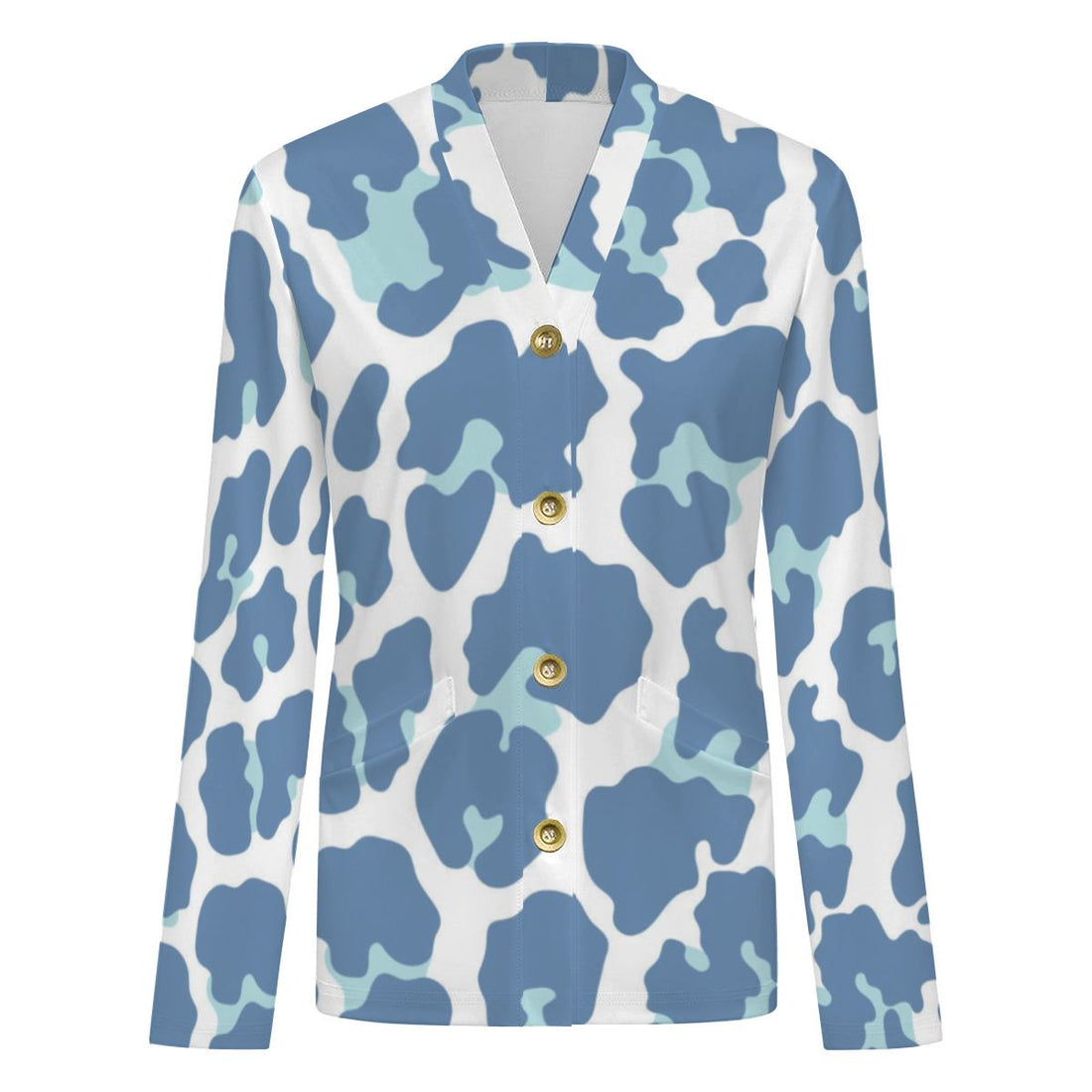 Pastel Blue Leopard Print Buttoned Cardigan