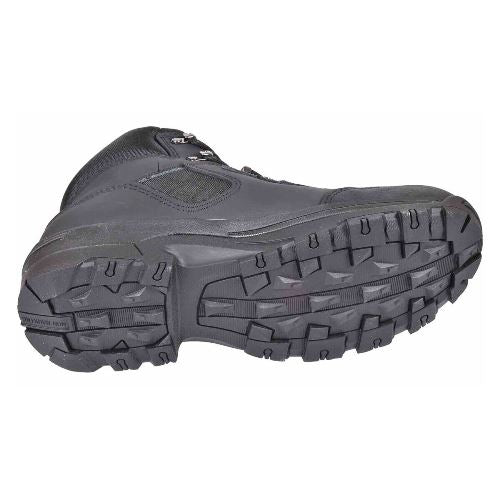 Dark waterproof walking boot showing a deep-lugged outsole