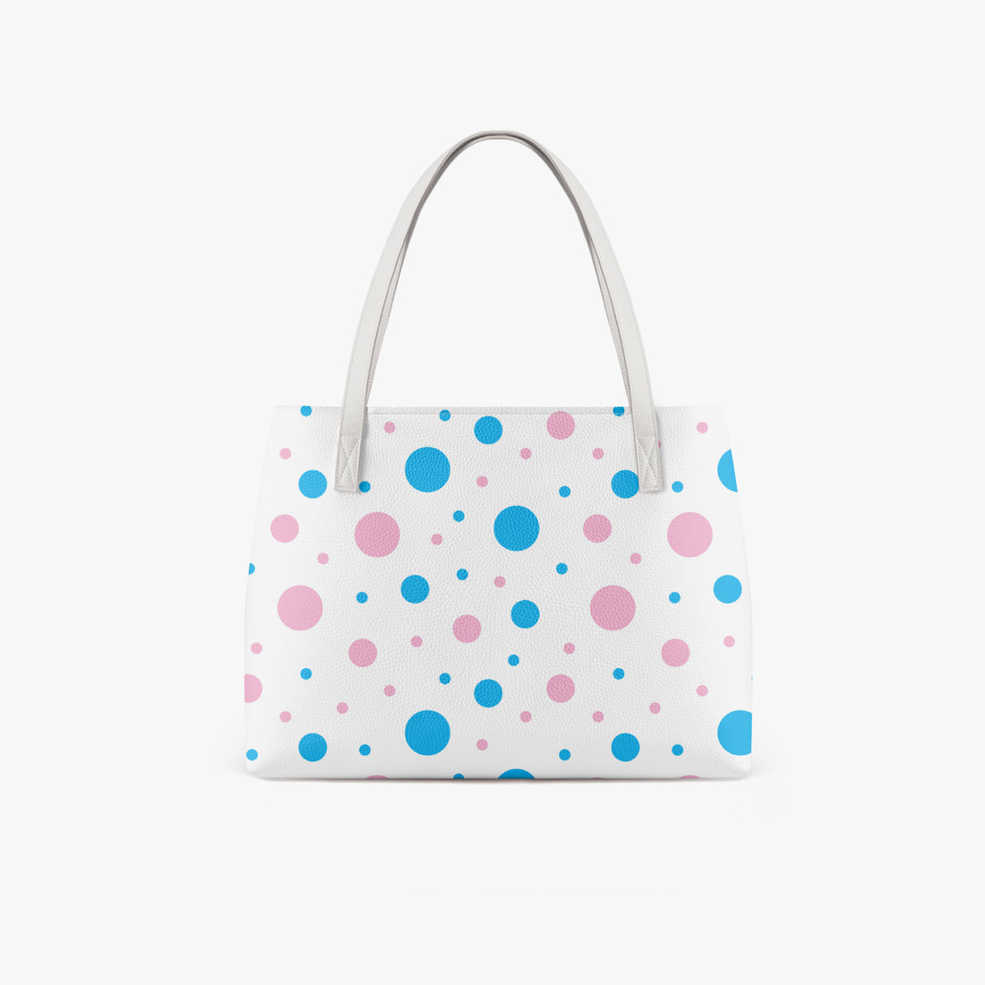 White Pink and Blue Polka Dot Bag Vegan Leather Shoulder Tote
